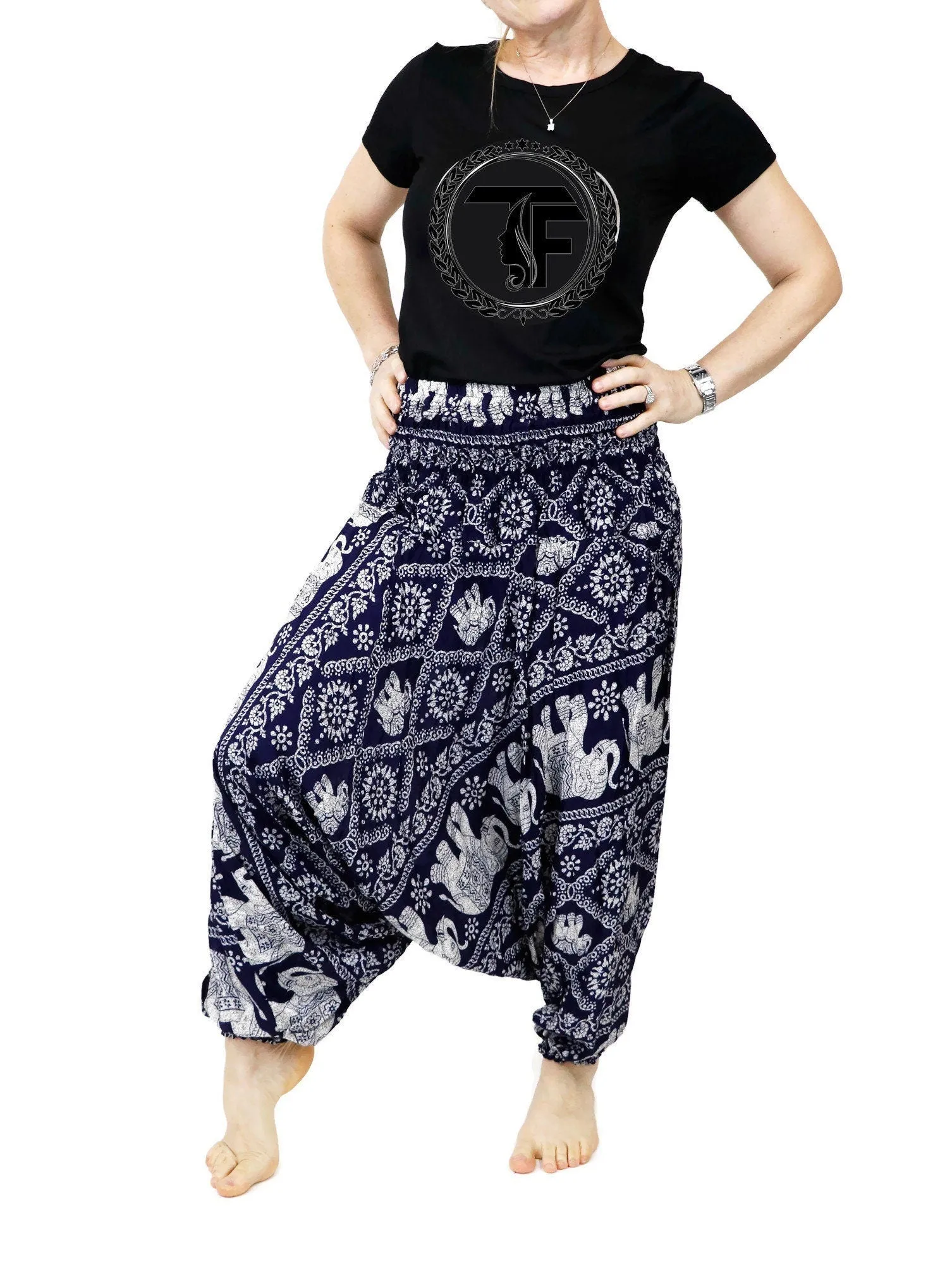 Navy Blue Elephant Harem Pants Women Hippie Hippy Yoga Pants Comfy Loungewear Gypsy Boho Jumpsuits Aladdin Loose Clothing Baggy Festival