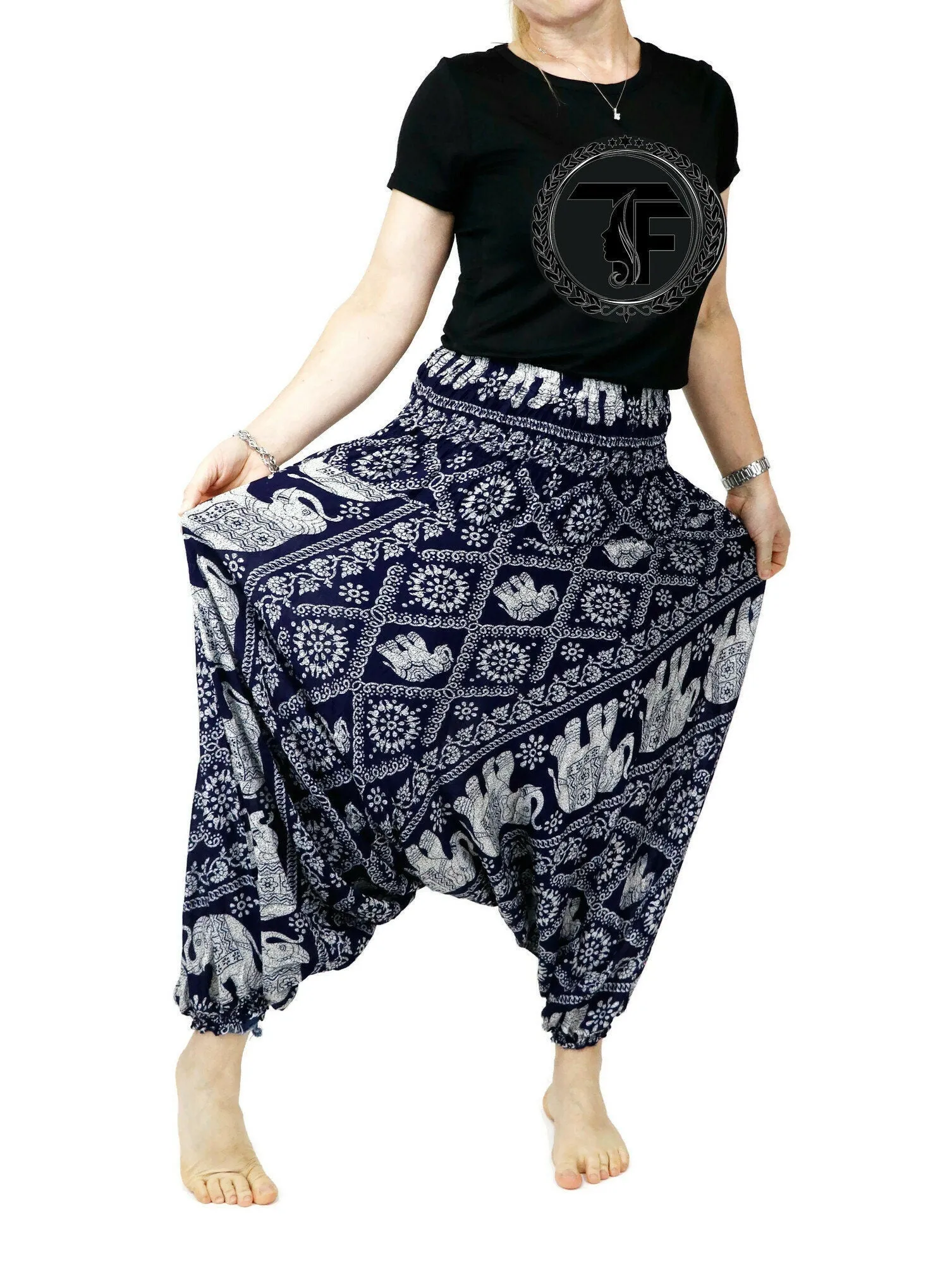 Navy Blue Elephant Harem Pants Women Hippie Hippy Yoga Pants Comfy Loungewear Gypsy Boho Jumpsuits Aladdin Loose Clothing Baggy Festival