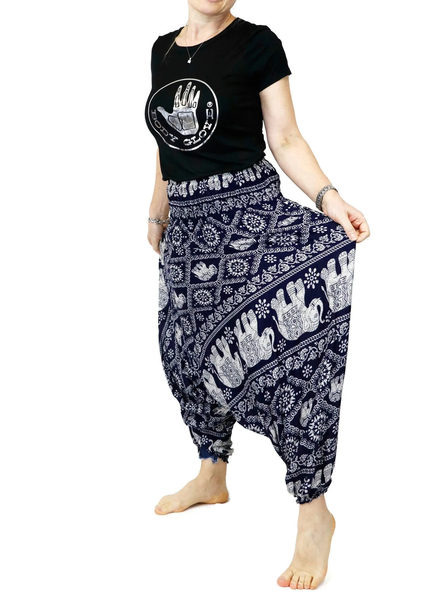 Navy Blue Elephant Harem Pants Women Hippie Hippy Yoga Pants Comfy Loungewear Gypsy Boho Jumpsuits Aladdin Loose Clothing Baggy Festival