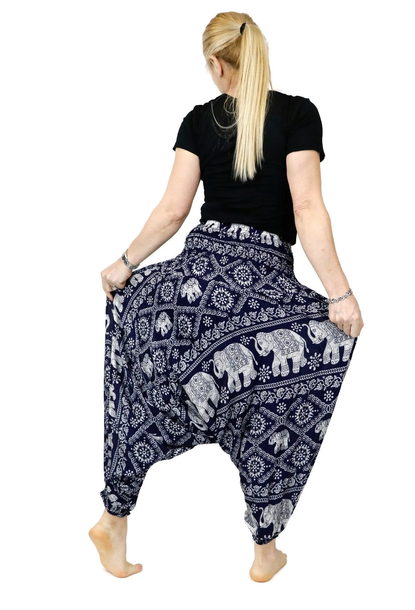 Navy Blue Elephant Harem Pants Women Hippie Hippy Yoga Pants Comfy Loungewear Gypsy Boho Jumpsuits Aladdin Loose Clothing Baggy Festival