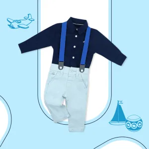 Navy Blue Shirt with Light Blue Cotton Full Pants Set