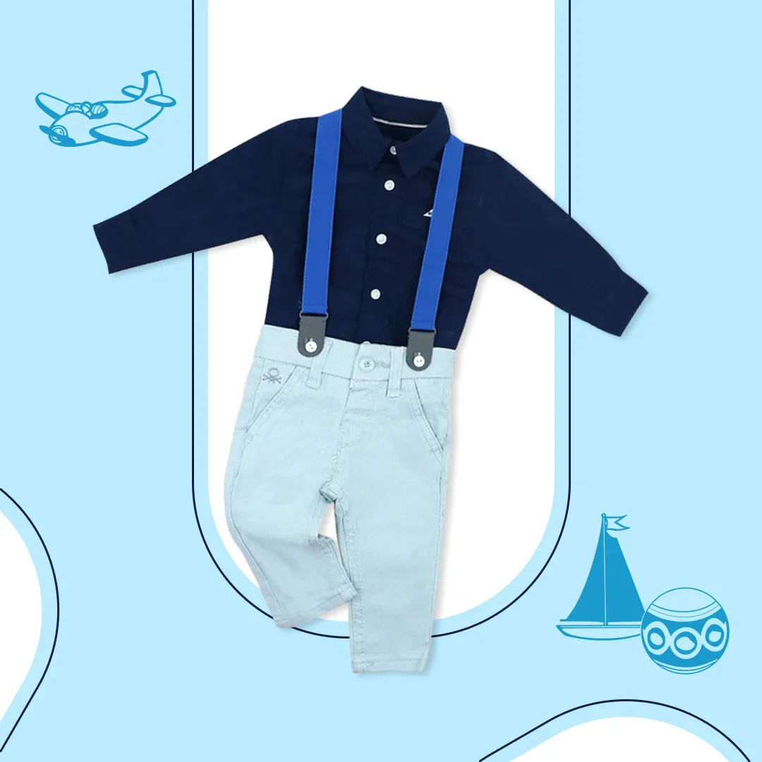 Navy Blue Shirt with Light Blue Cotton Full Pants Set