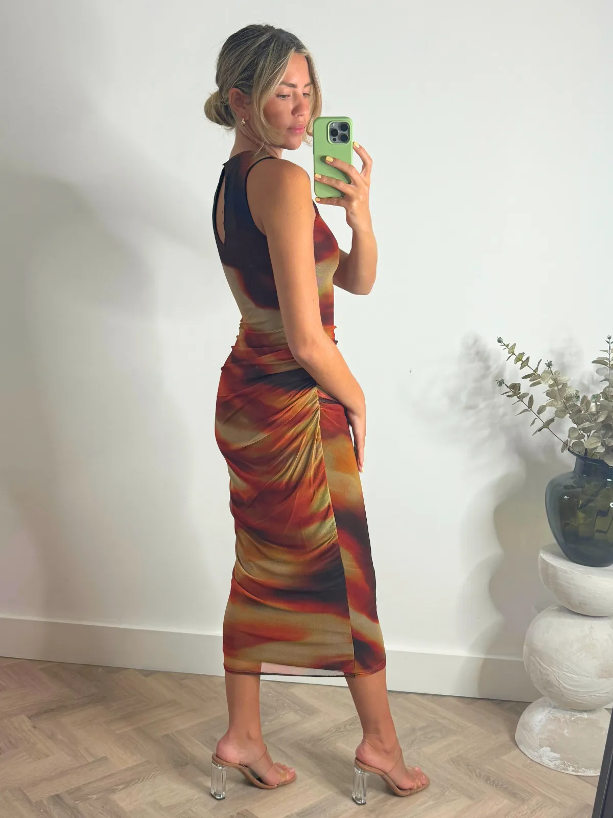 Naya Mesh Sleeveless Maxi dress / Orange Ombre Recycled-Material Breathable Wearable