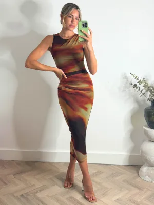 Naya Mesh Sleeveless Maxi dress / Orange Ombre Light Wrap