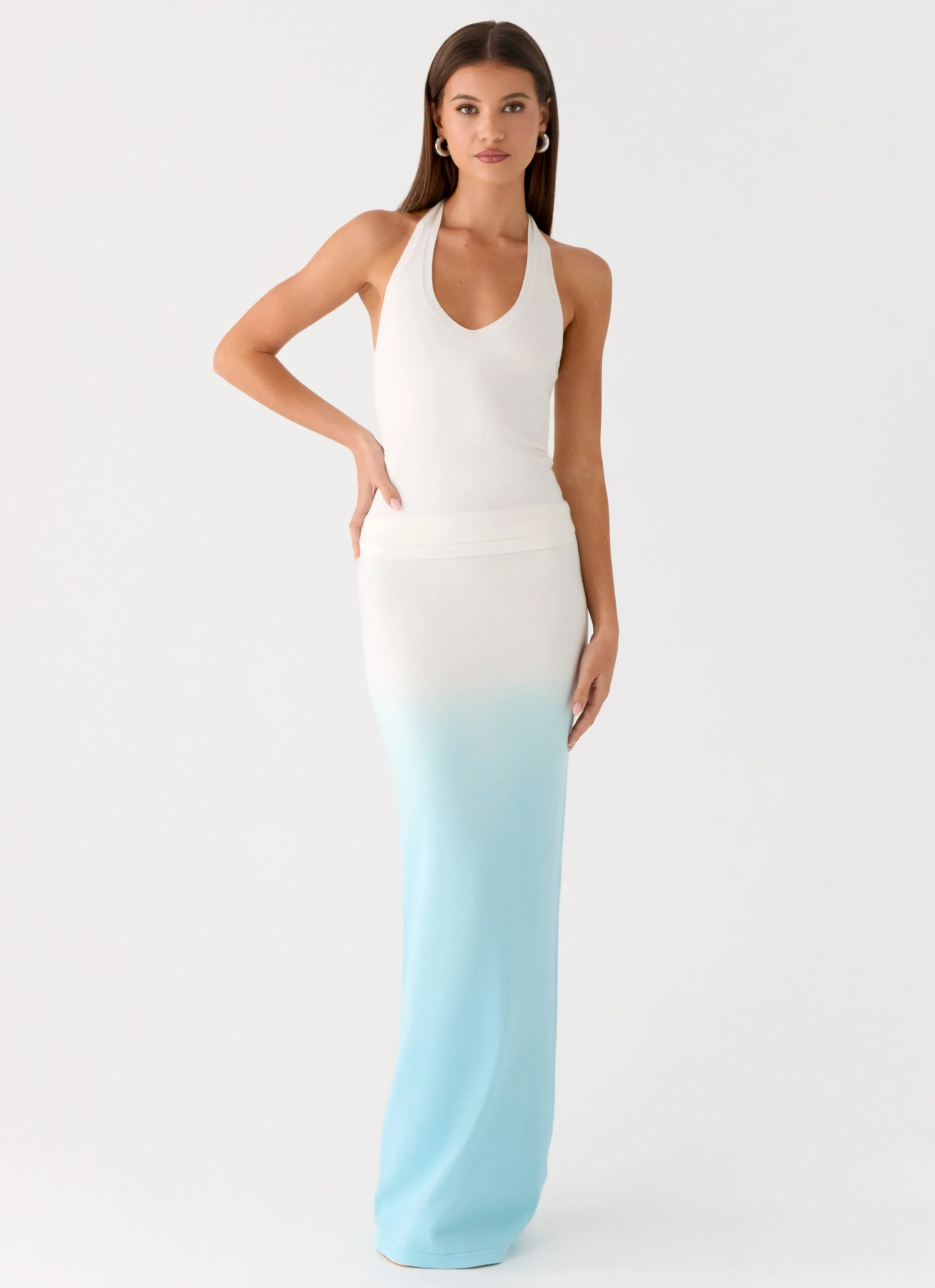Deep Sea Kiss Maxi Skirt - Blue Ombre Casual Feel