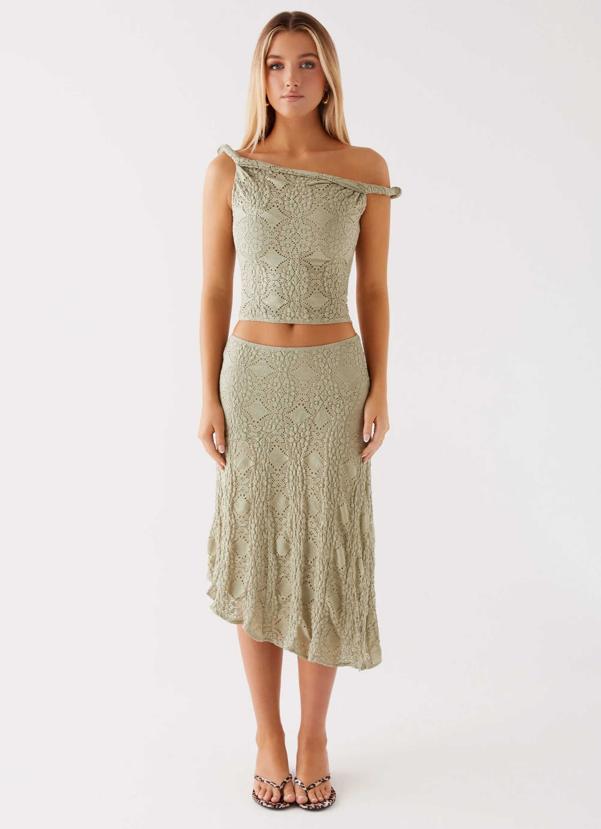 Comfy Look Feminine Charm Diamond Sky Midi Skirt - Sage