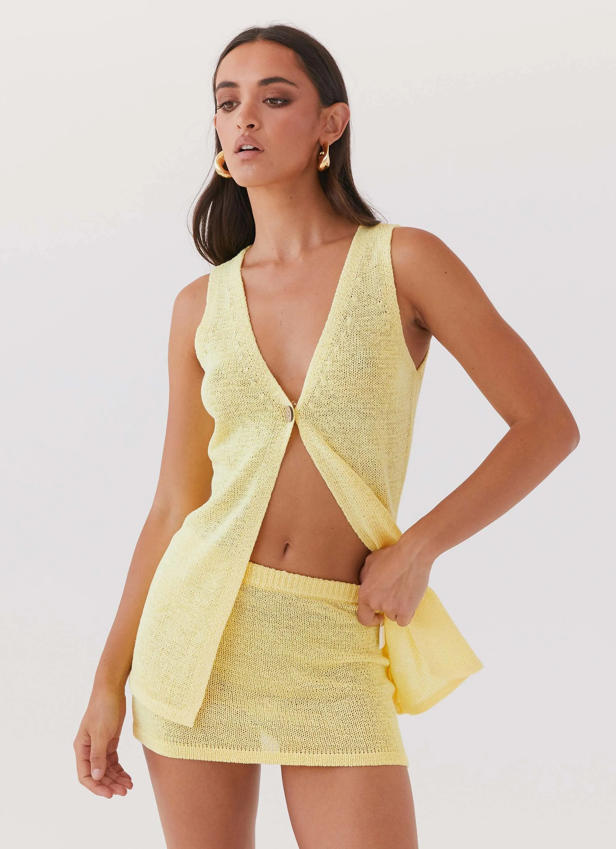 Chill Wear Capri Glow Knit Mini Skirt - Canary