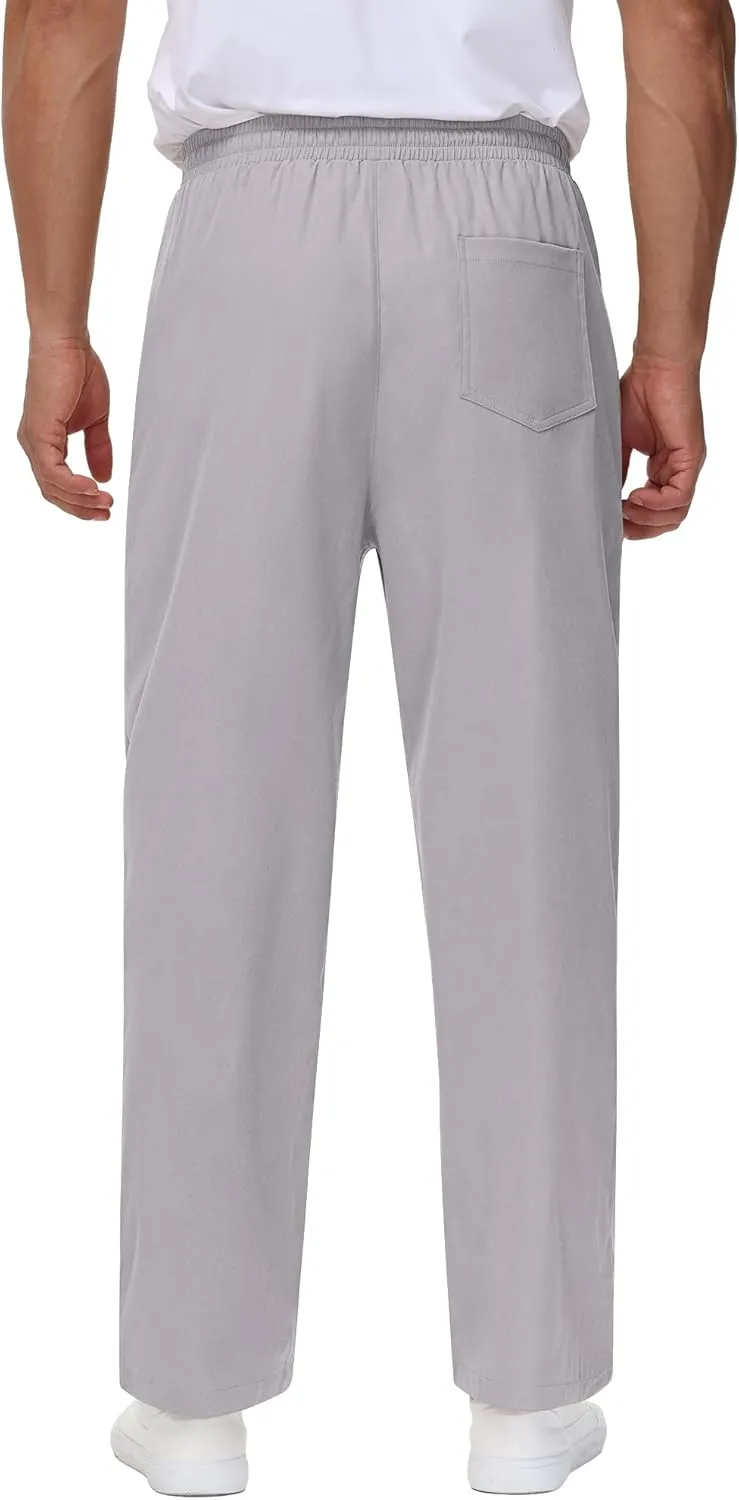 Neer 3 Pack Men's Casual Chino Pants, Summer Lounge Elastic Waist Drawstring Straight Leg Outdoor Pants Trousers with Pockets