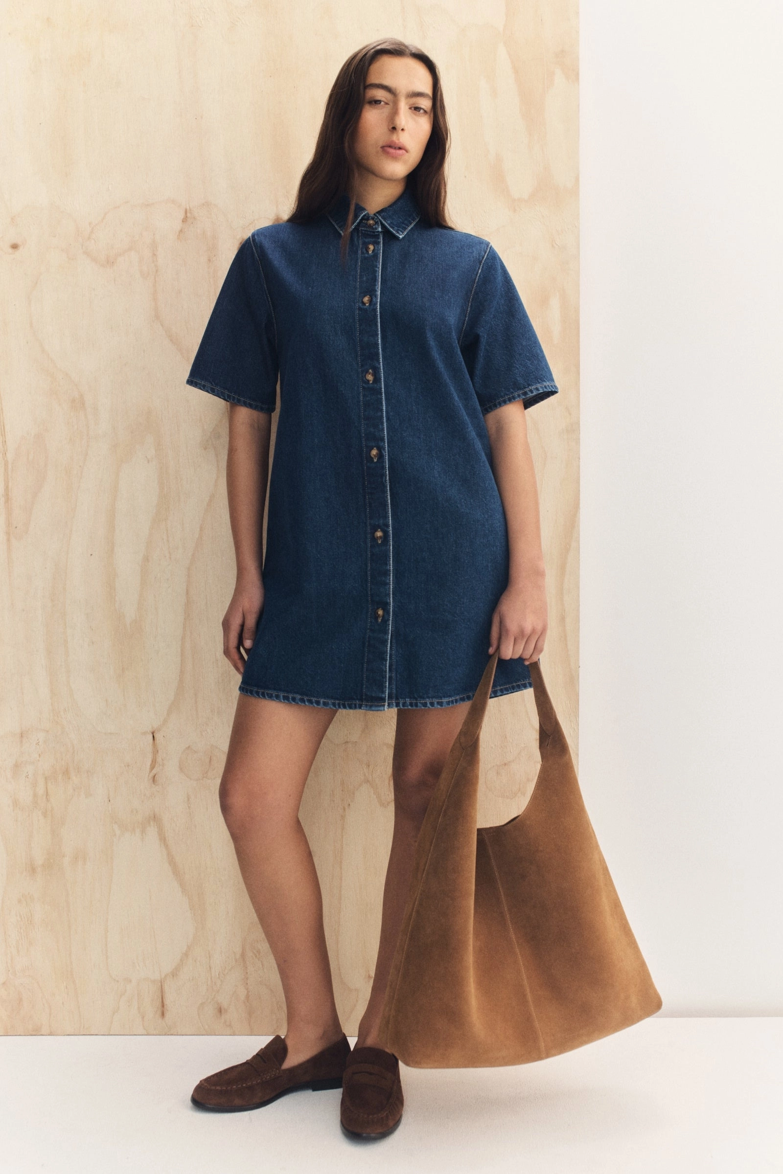 Tall-Fit Neera Denim Mini Shirt Dress