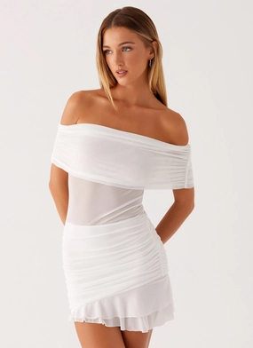 Fresh Flow Nelly Off Shoulder Mini Dress - White