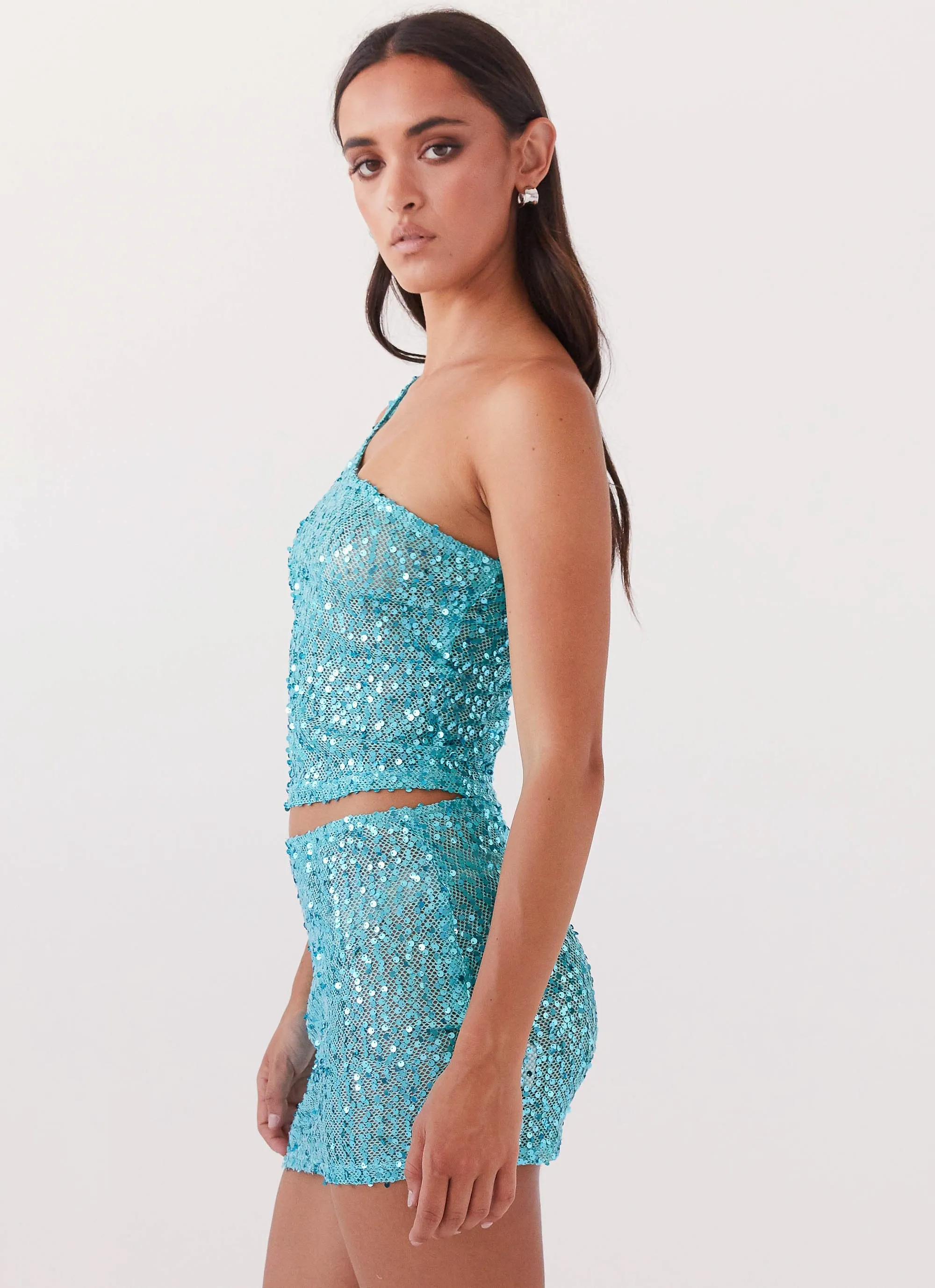 Soft Wool Neon Nights Sequin One Shoulder Top - Crystal