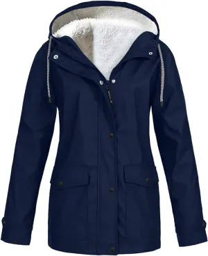 NEW Drepurja Coats for Women Winter Warm Long Sleeve Fuzzy Fleece Jackets Zip Up Hoodies Sherpa Lined Thermal Jacket, Navy, Sz L