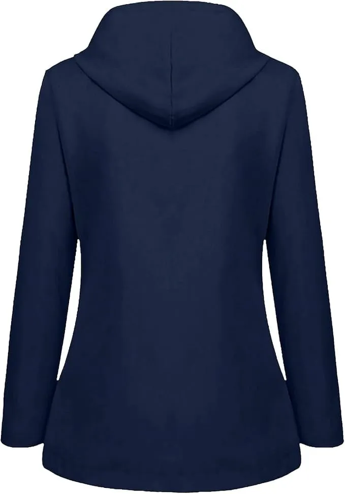 NEW Drepurja Coats for Women Winter Warm Long Sleeve Fuzzy Fleece Jackets Zip Up Hoodies Sherpa Lined Thermal Jacket, Navy, Sz L