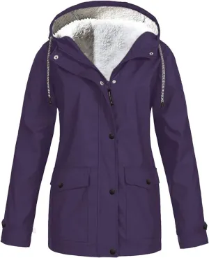 NEW Drepurja Coats for Women Winter Warm Long Sleeve Fuzzy Fleece Jackets Zip Up Hoodies Sherpa Lined Thermal Jacket, Purple, Sz XL