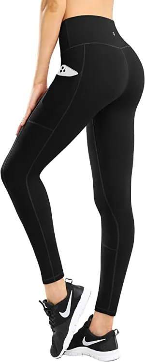 New HOFI High Waist Yoga Pants for Women 4 Way Stretch Tummy Control Workout Leggings with Pockets, Black,. Sz L!