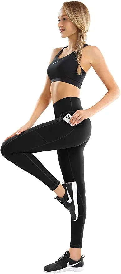 New HOFI High Waist Yoga Pants for Women 4 Way Stretch Tummy Control Workout Leggings with Pockets, Black,. Sz L!