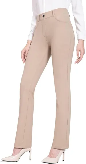 New with tags! BALEAF Women's Khaki Yoga Dress Stretchy Pants Work Flare Casual Business Pants with Pockets Sz 2X, 31" Inseam Retails $60 