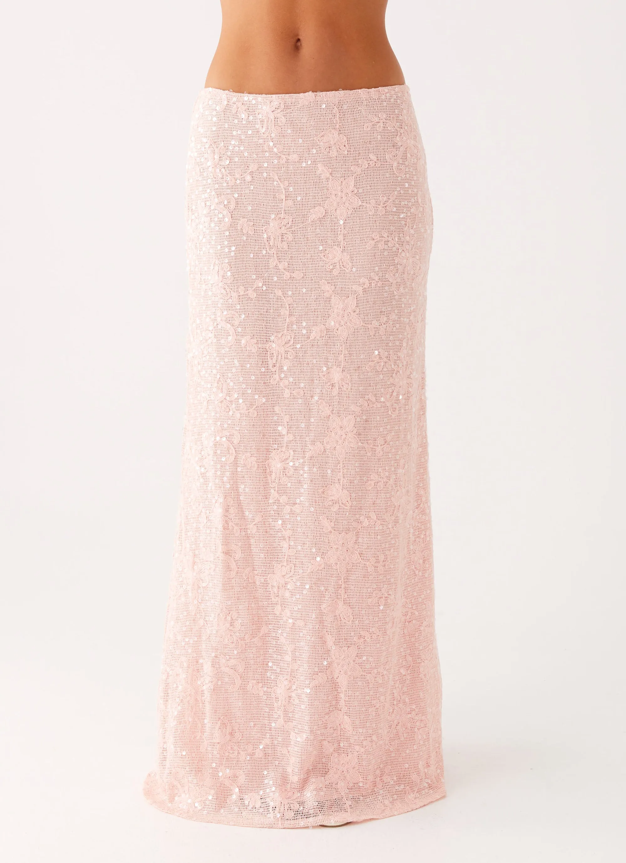 Vibe Shot Foil Print Nico Sequin Maxi Skirt - Pink