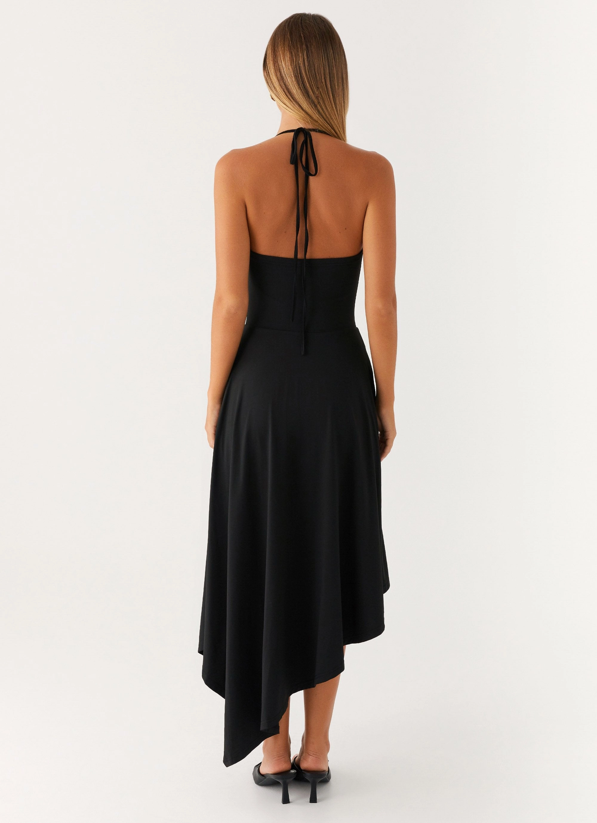 Vena Beaded Midi Dress - Black Wrap Glow Gemstone-Detail