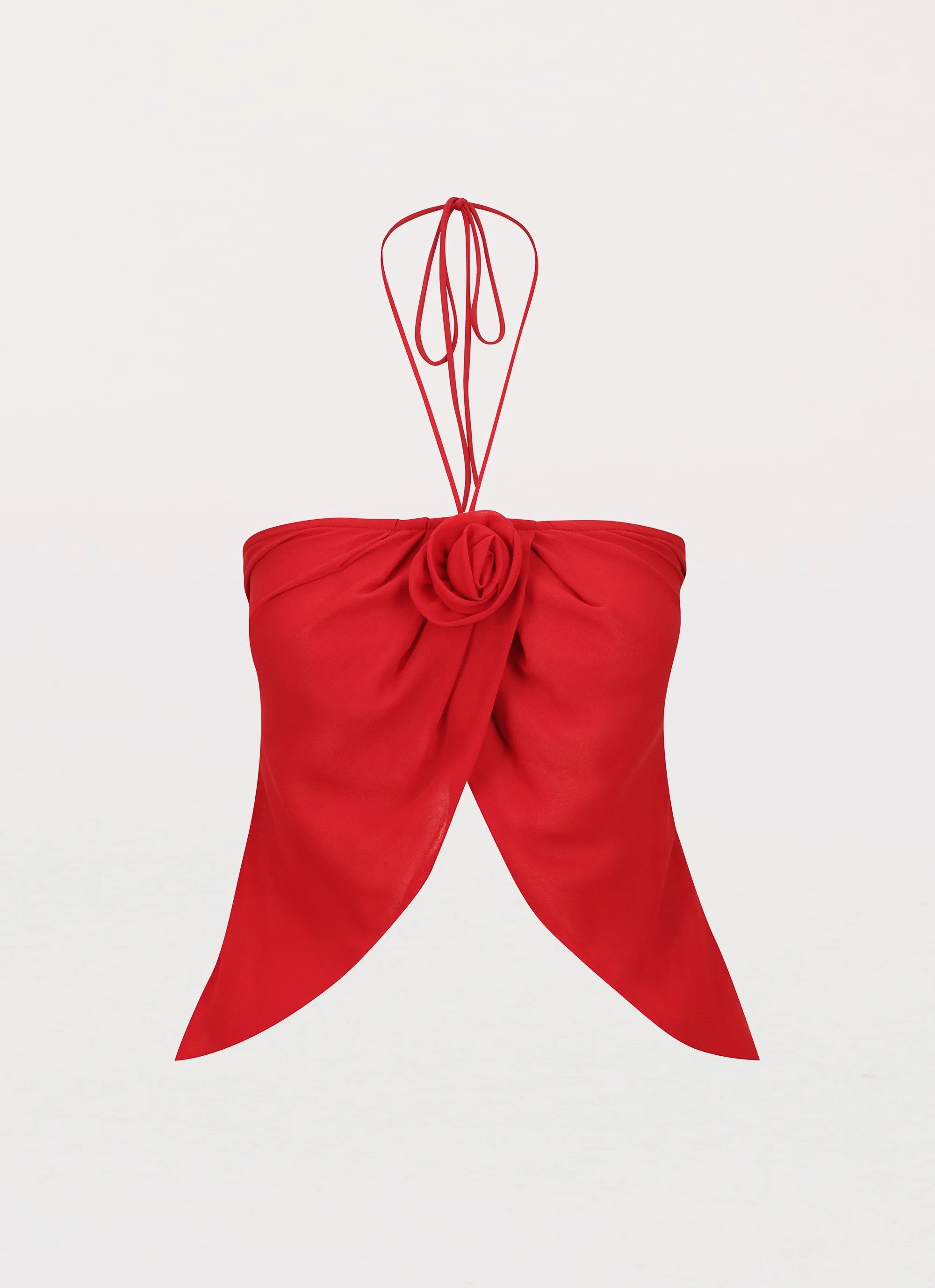 Convertible Neckline Slim Fit Shirt Nightfall Rose Tie Top - Rouge Red