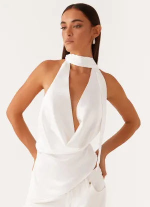 NonRestrictiveCut Nina Halterneck Scarf Top - White