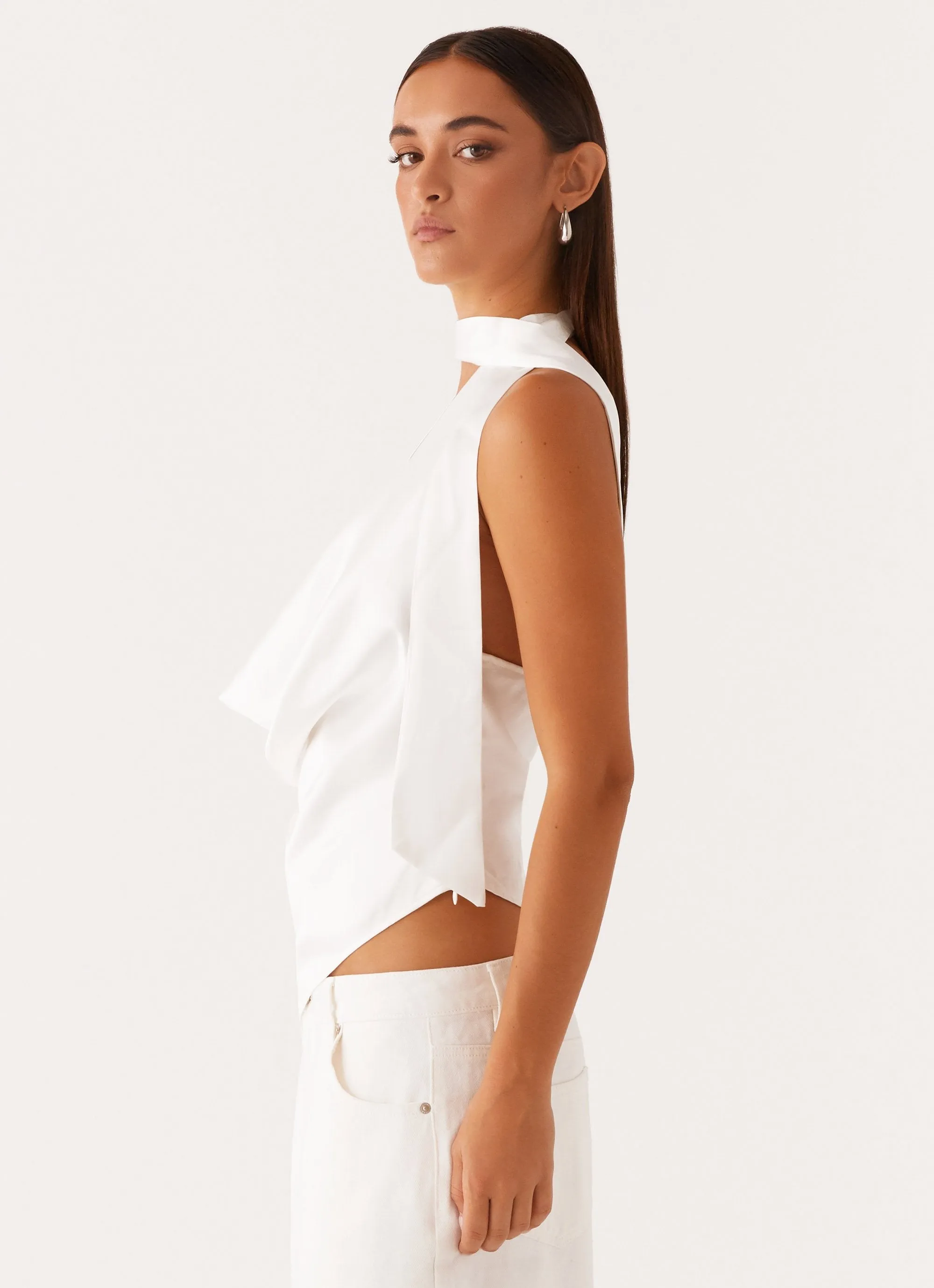 Built In Odor Control Nina Halterneck Scarf Top - White