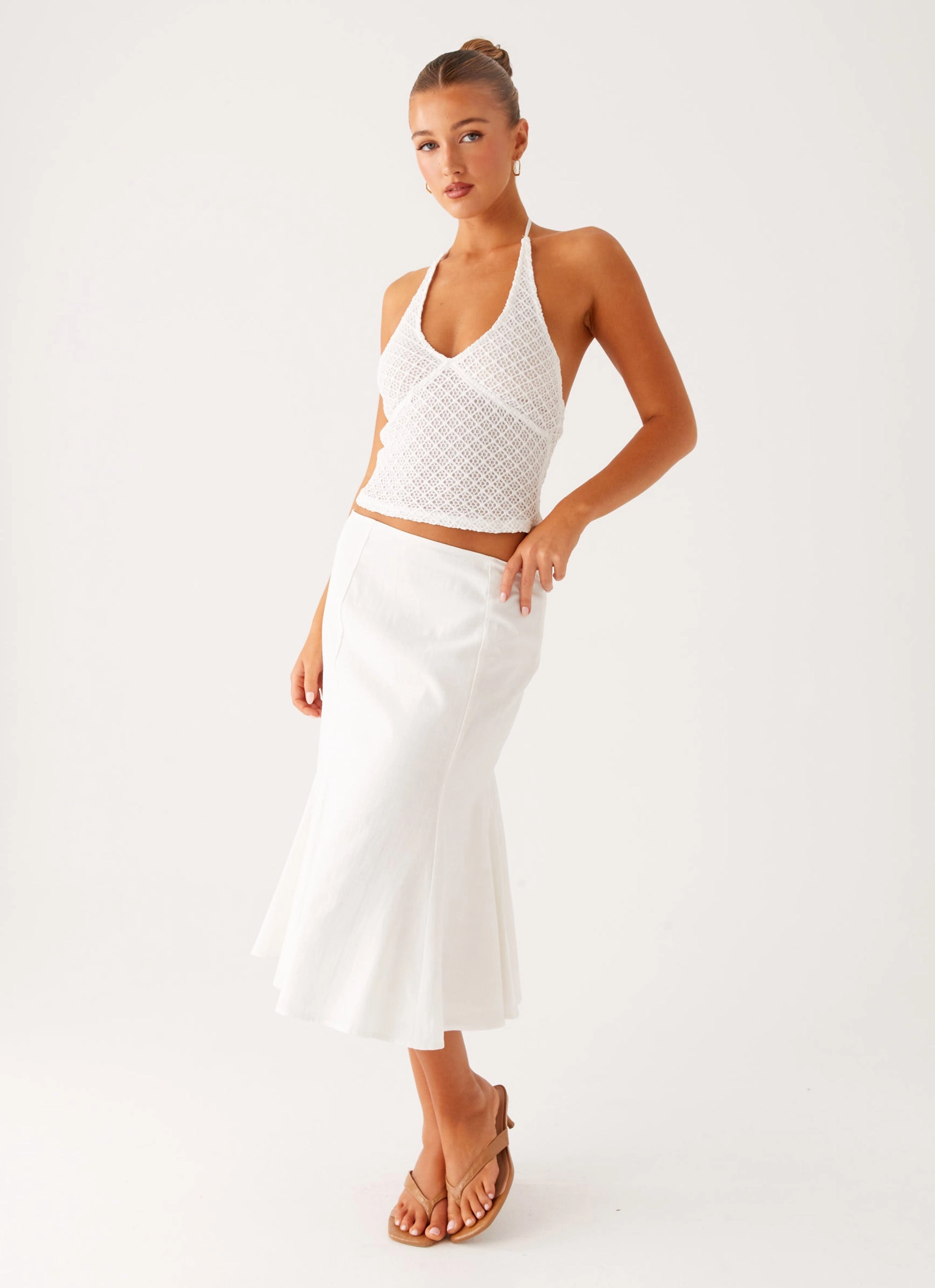 Olive Midi Skirt - Ivory Comfy Look