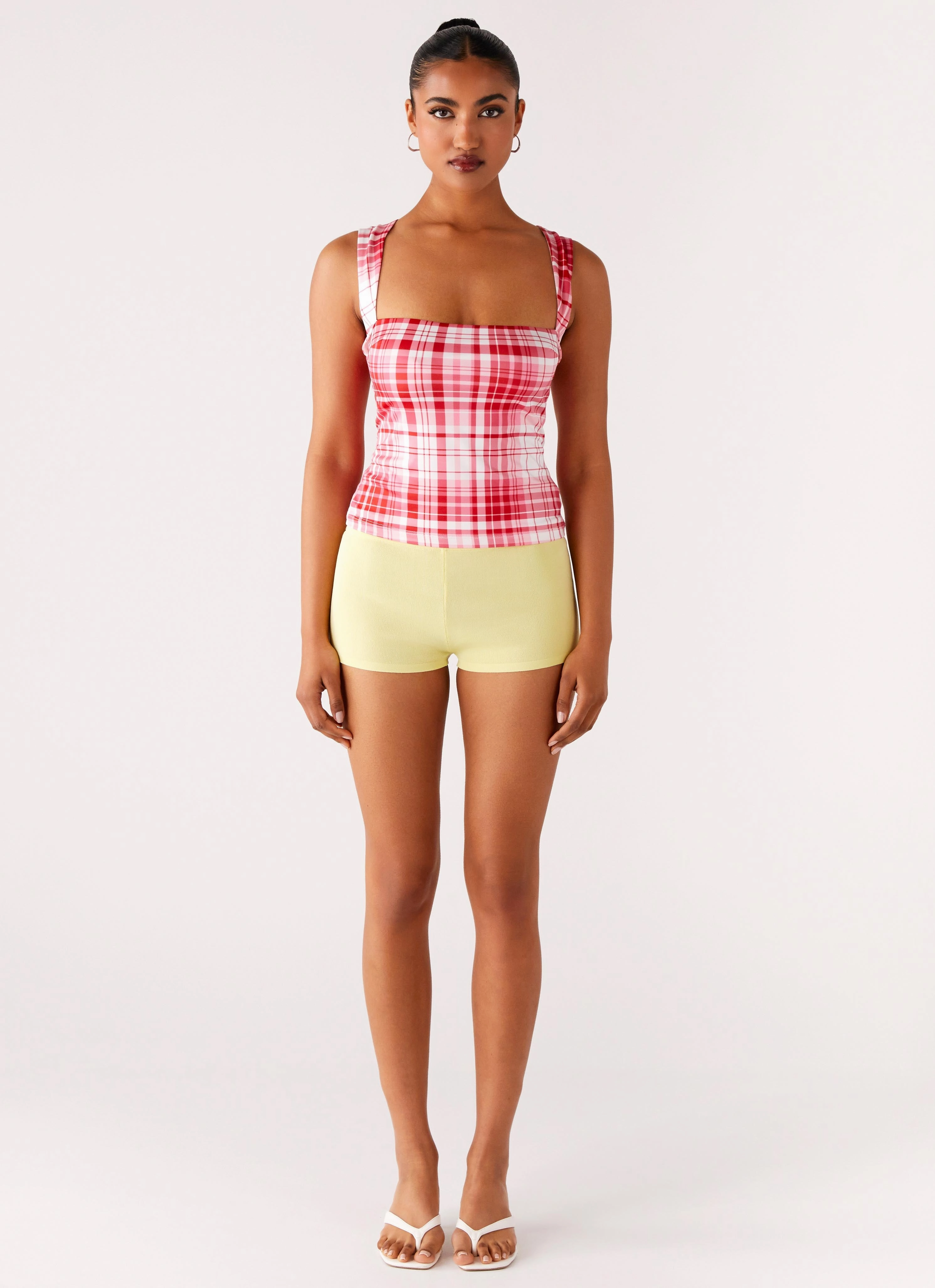 YarnDyed Stripes AdvancedAirflowChannels No Drama Strap Top - Pink Check