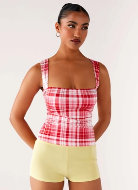 Hygroscopic Inner Layer No Drama Strap Top - Pink Check