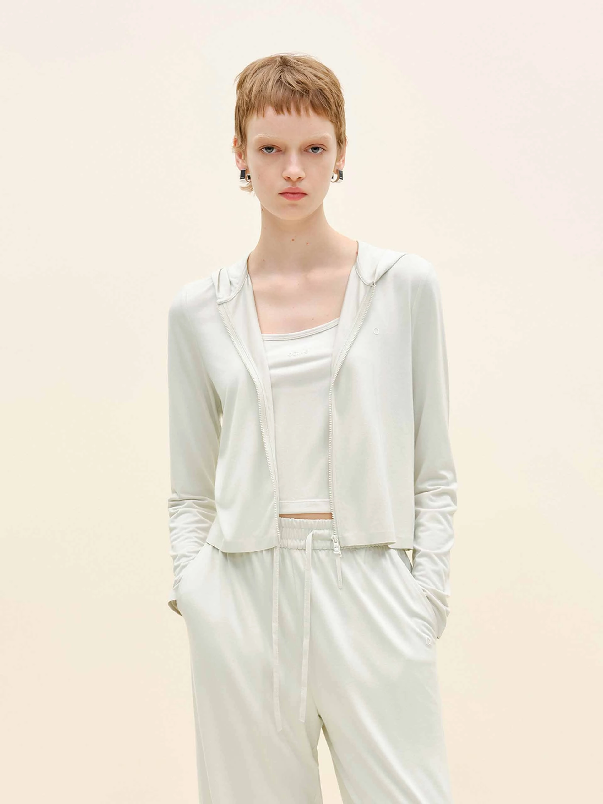 AdjustableDrawstring Cropped Long Sleeves Coat