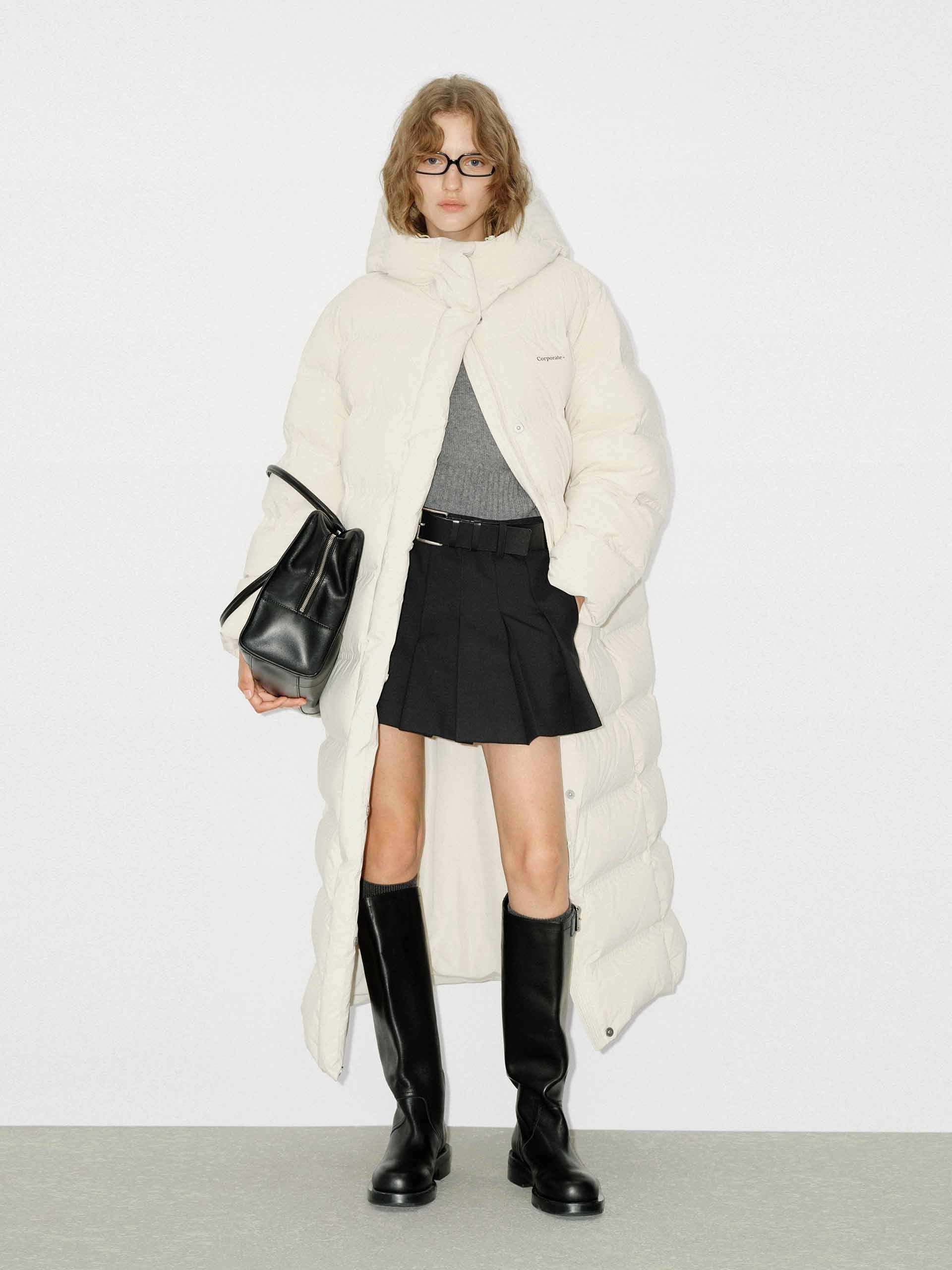 Long Line Hood Down Coat Transitional Wear