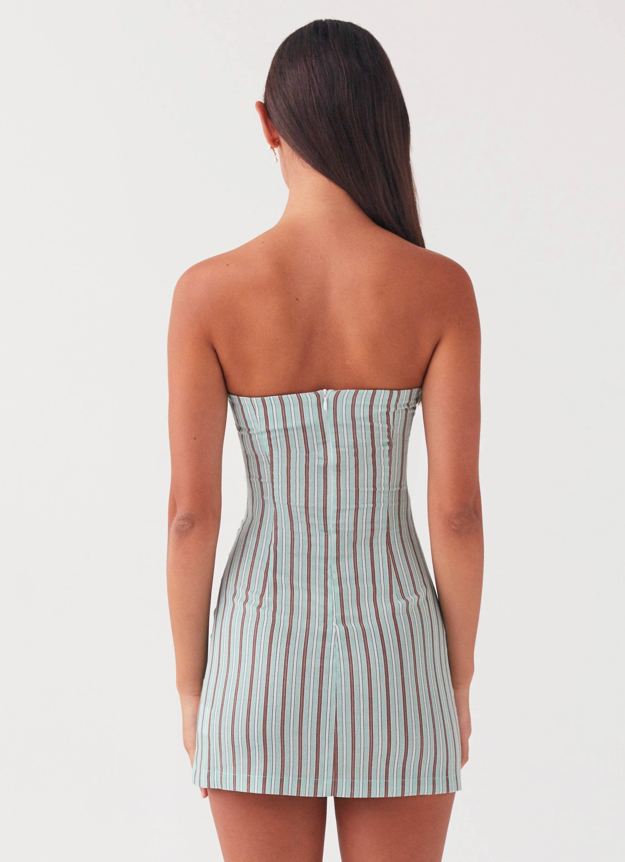 Elegant Layers Magnetic-Closure Noline Linen Mini Dress - Coastal Stripe