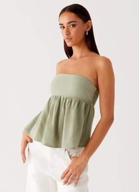 Scoop Neck Shape Sheer Overlay Material Cassie Tube Top - Sage