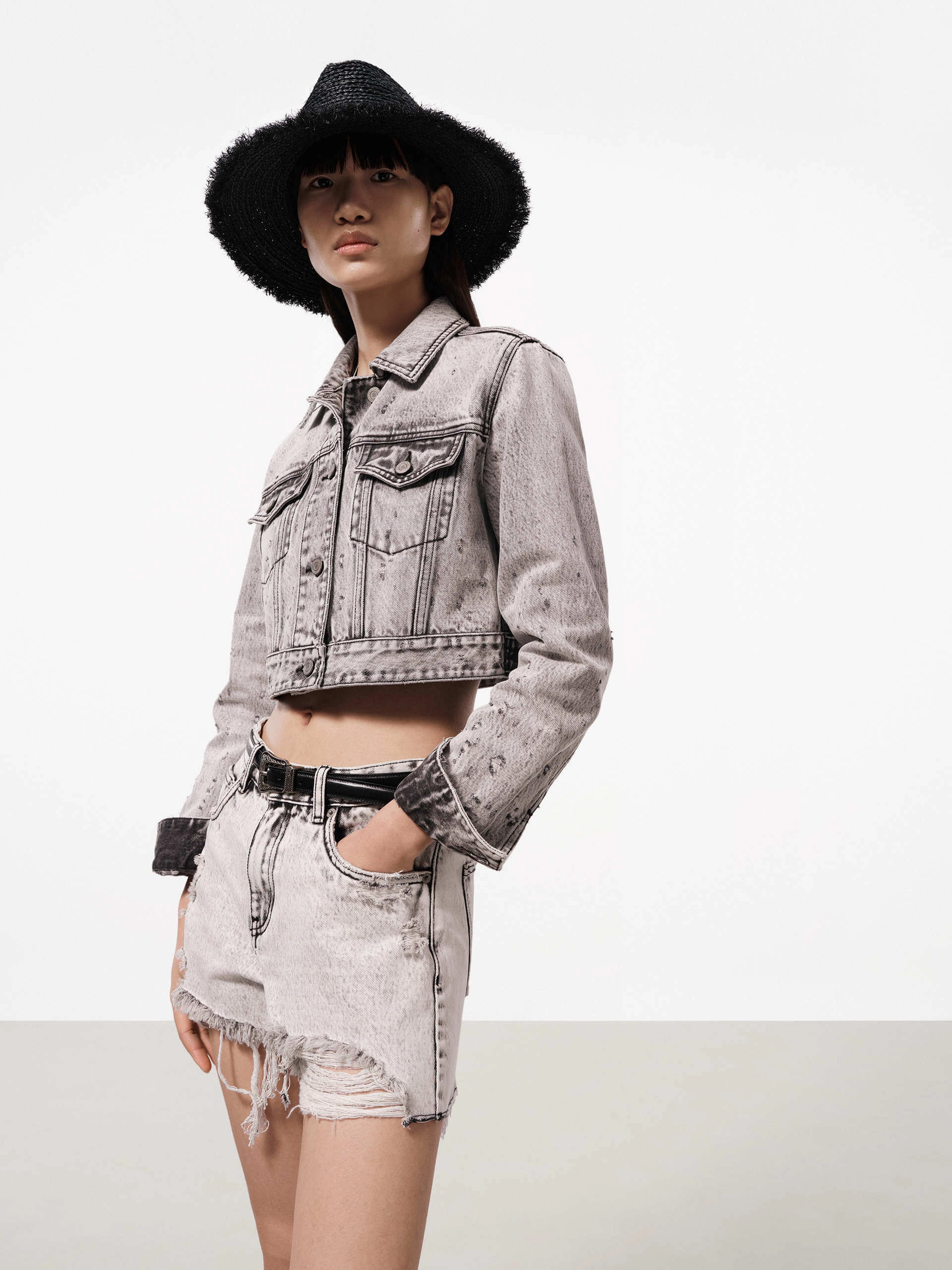 Distressed Denim Jacket Flexible Fit Engineering Heat Reflective Tech