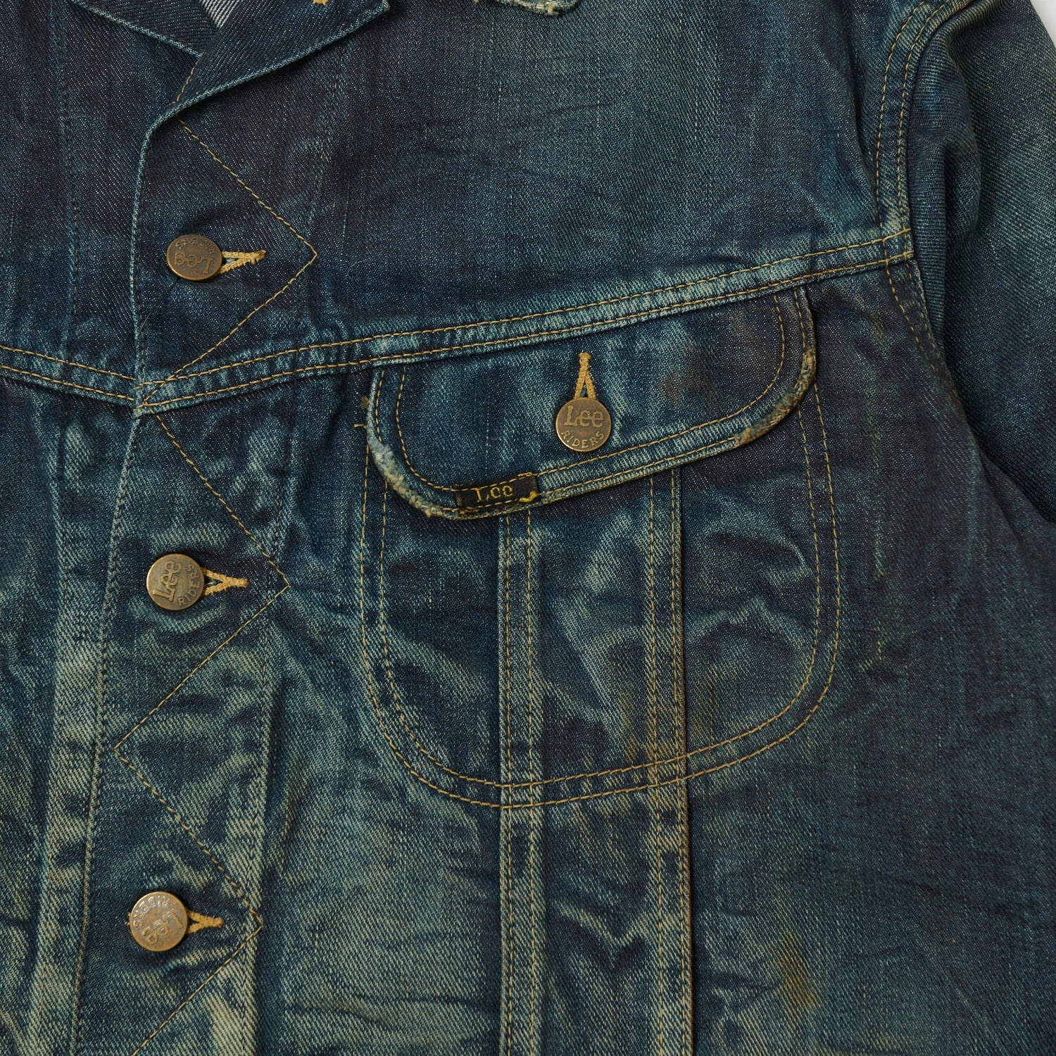 Reinforced Elbow Padding Foldable Collar Lee Archives 1946 'Riders' 101J Denim Jacket - Heavy Wash