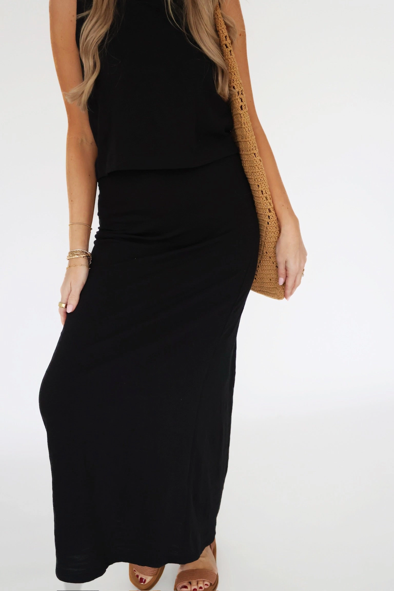 Delavine Textured Midi Skirt - Black Multipurpose Design Anti Odor Finish