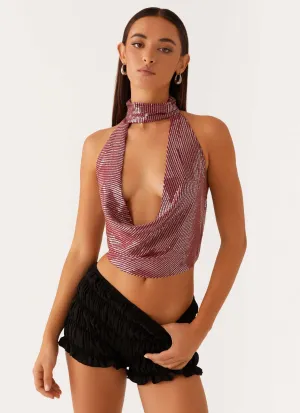 AntiStaticTreatment Nora Sequin Cowl Top - Red