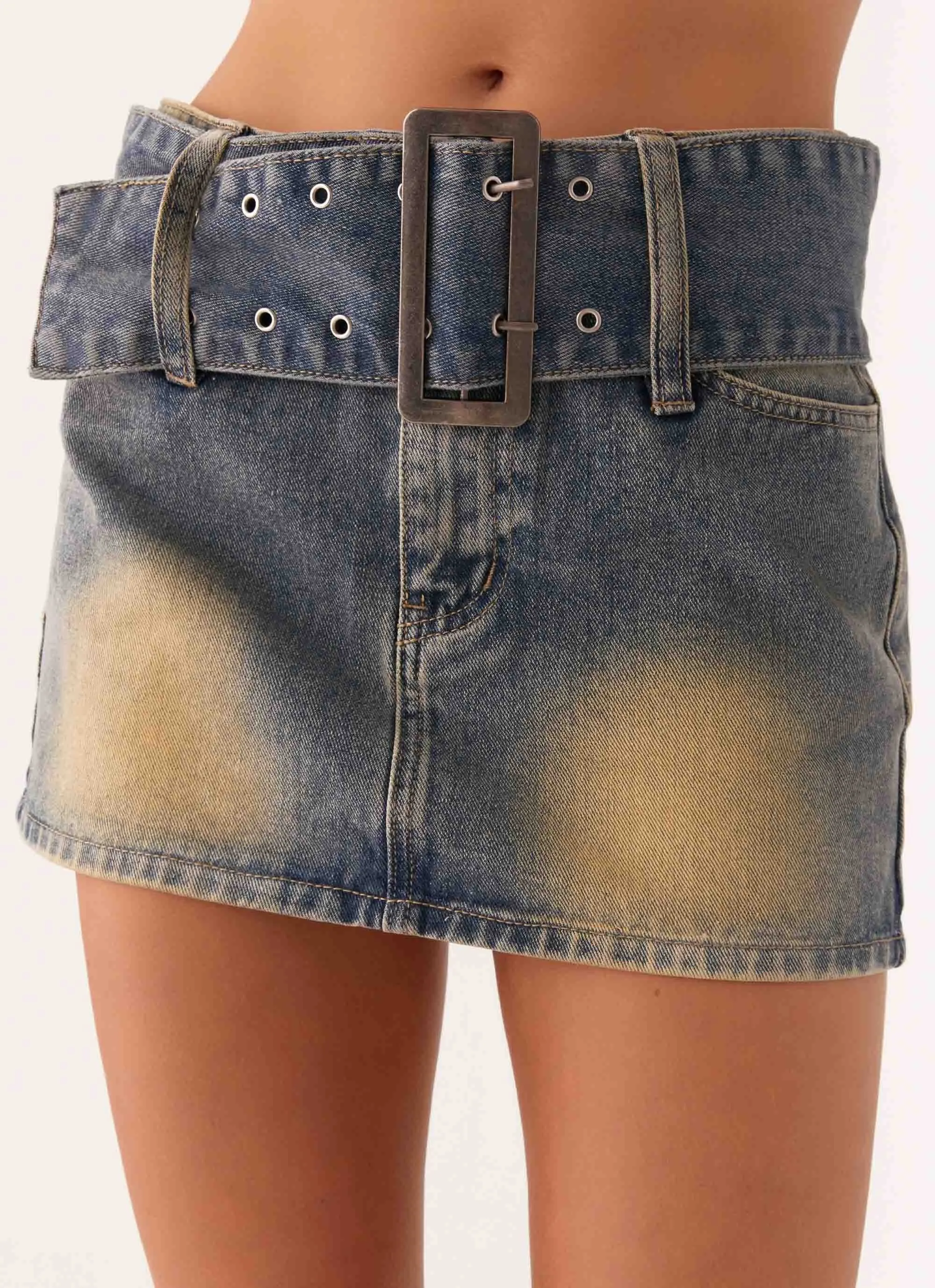 Layered Style Not Like Us Denim Mini Skirt - Vintage
