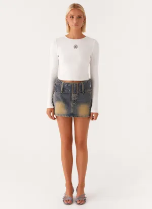 Not Like Us Denim Mini Skirt - Vintage Soft Texture