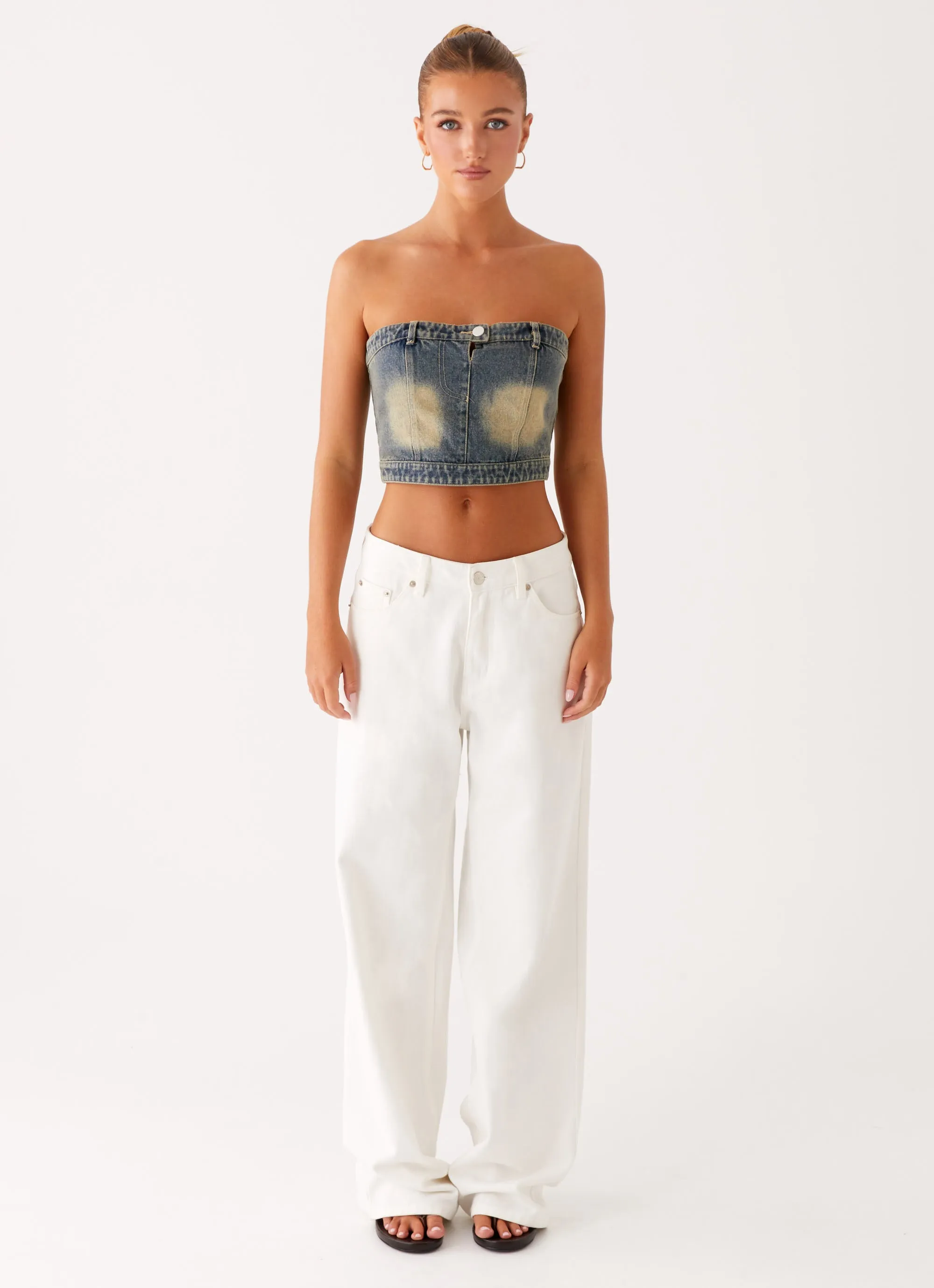 Not Like Us Denim Top - Vintage RaglanSleeve