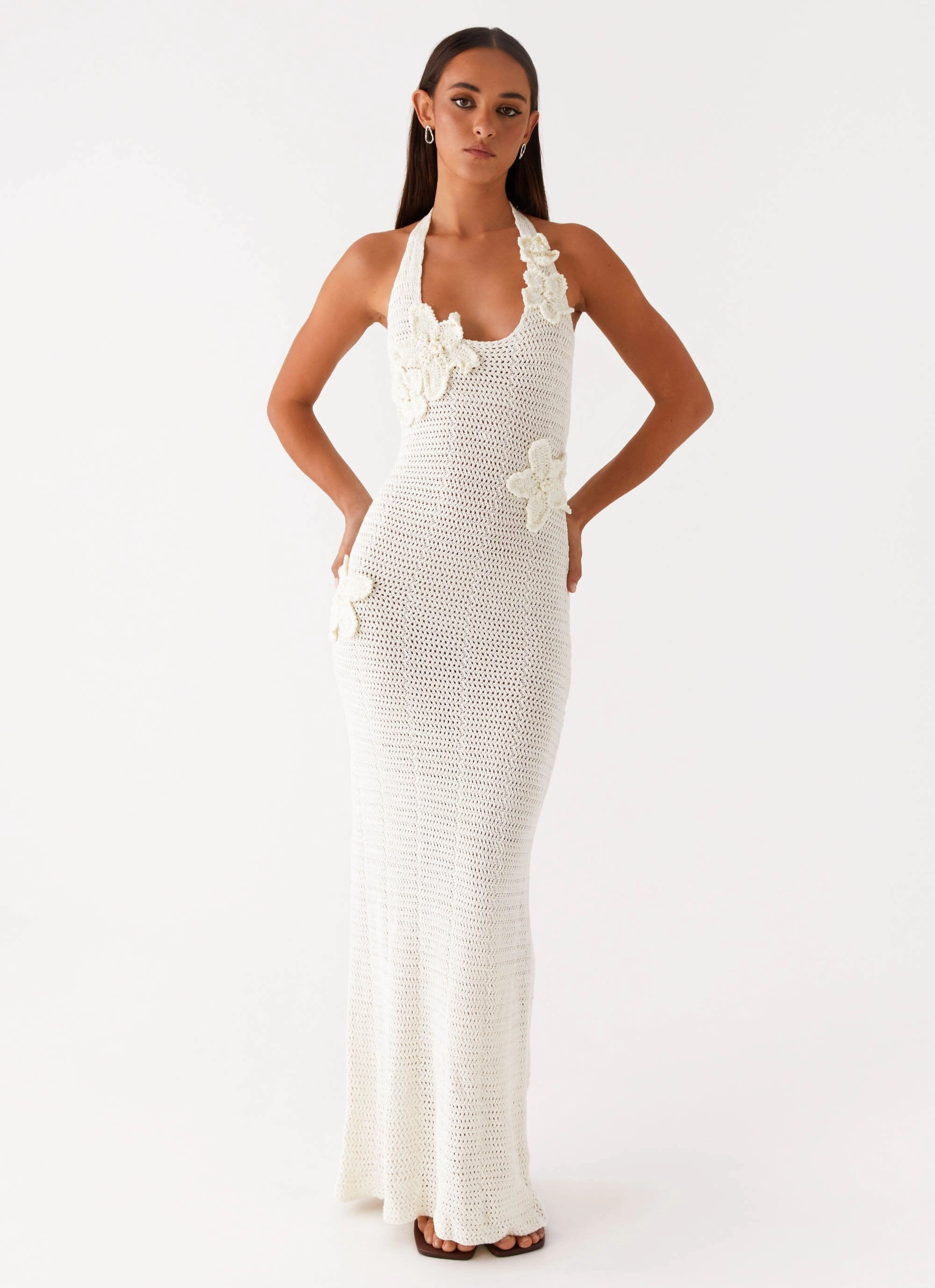 relaxed shape Flattering Waist Novalee Flower Crochet Maxi Dress - Ivory