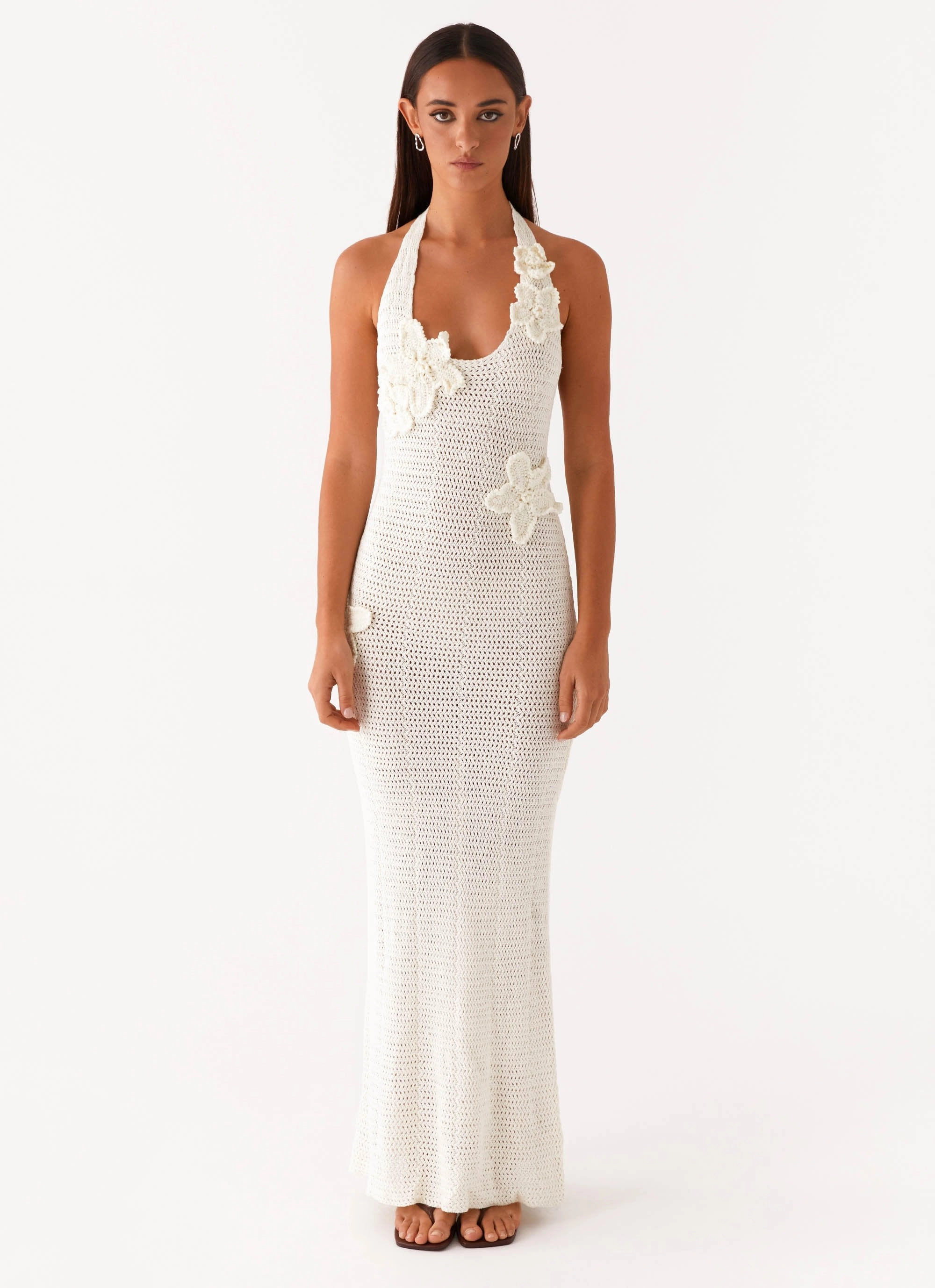 Soft Cut Novalee Flower Crochet Maxi Dress - Ivory