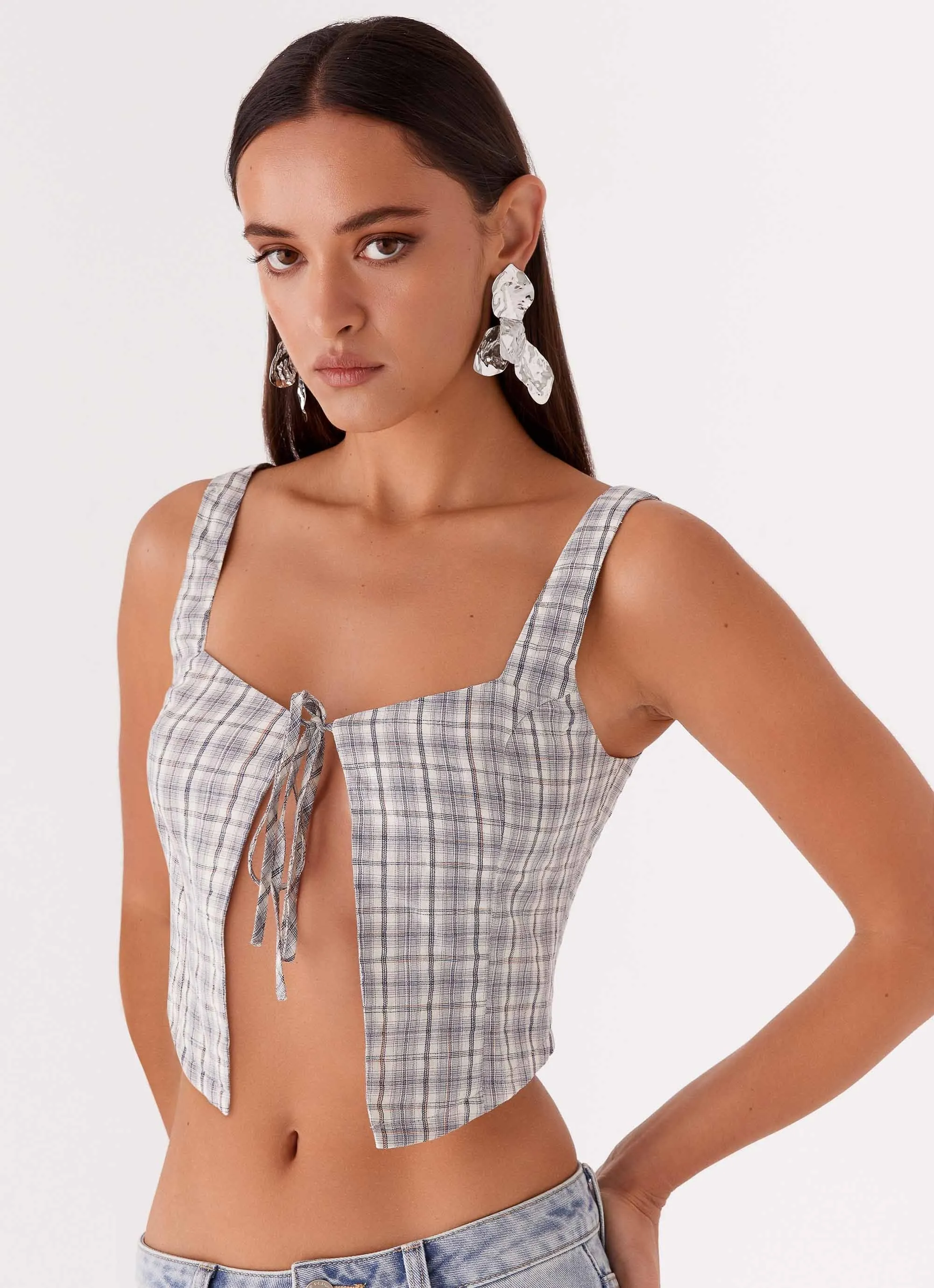 Oasis Dreams Tie Top - Check Reinforced Hemline