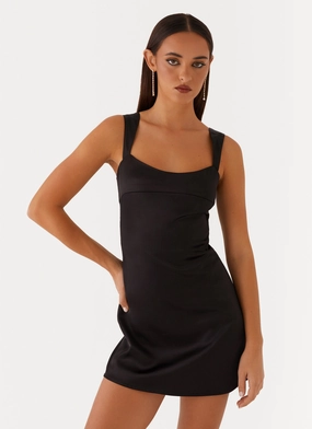 StretchableKnit Odette Satin Mini Dress - Black