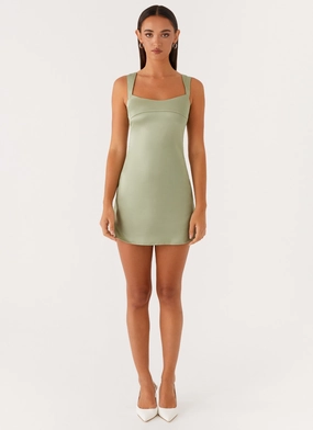 AdjustableStraps Odette Satin Mini Dress - Sage