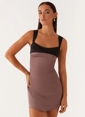 Odette Satin Mini Dress - Steel Me Away Machine-washable Quick Layer