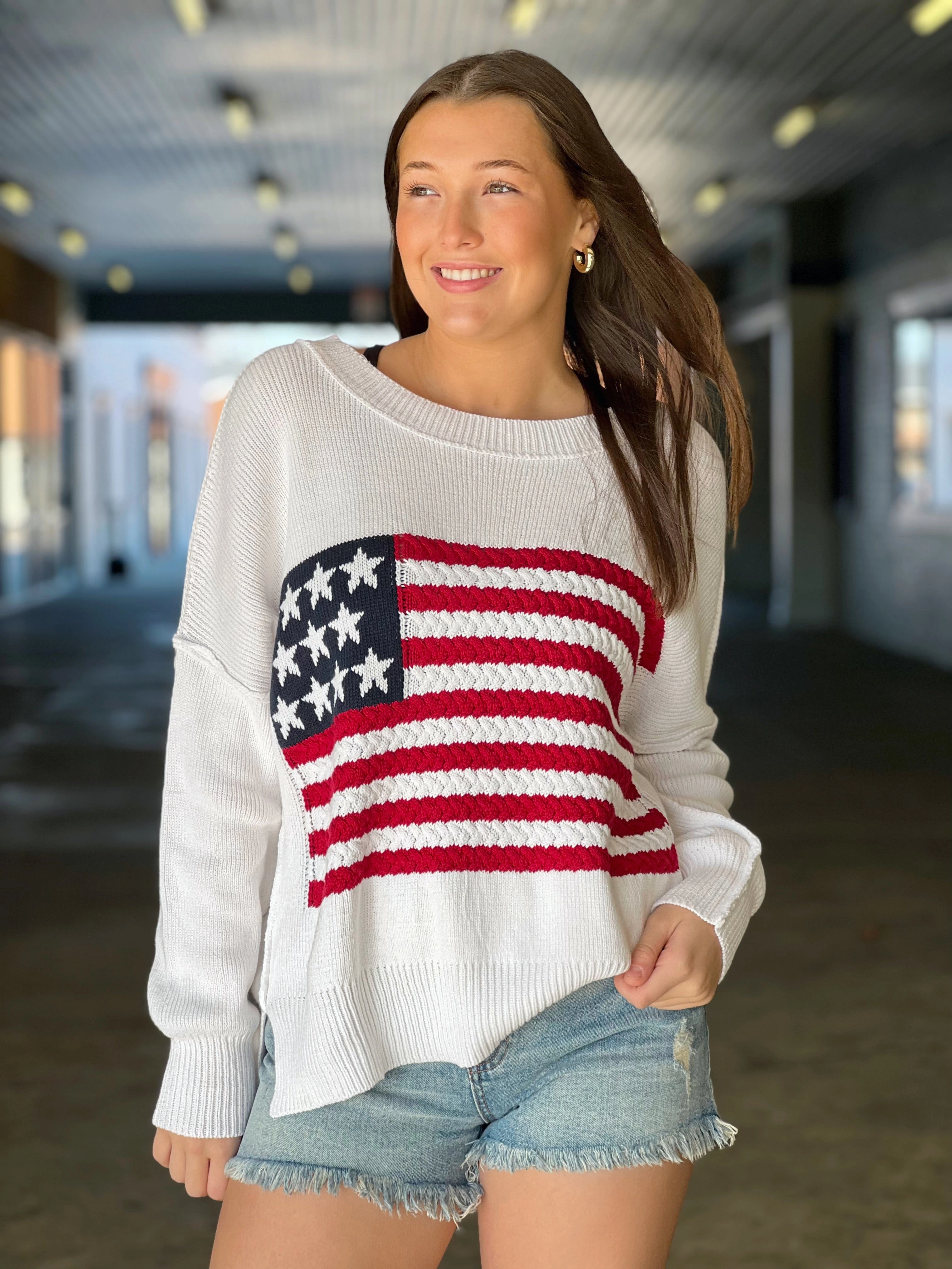 Breathable Hoodie Old Glory Sweater- Ivory