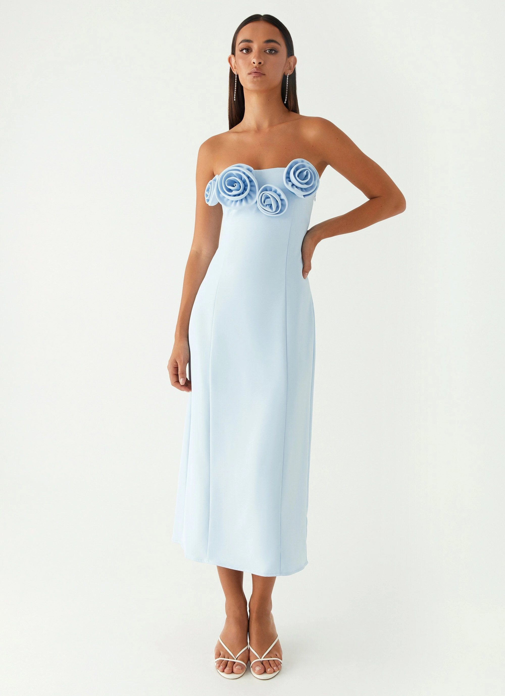 Patsie Strapless Midi Dress - Blue Easy Pretty