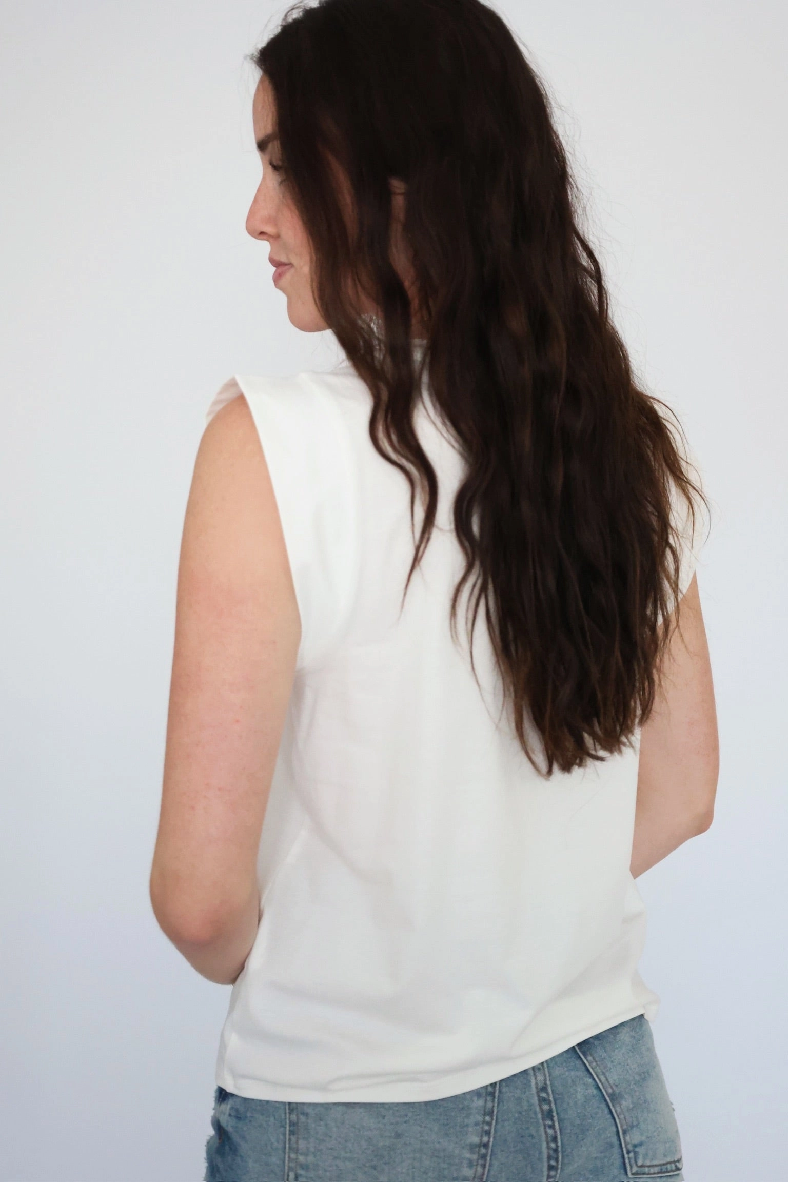 Ciara Top - White LightweightLayeredFabric Circular Knit