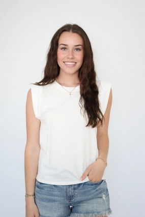 Ciara Top - White Reinforced Shoulder Panels